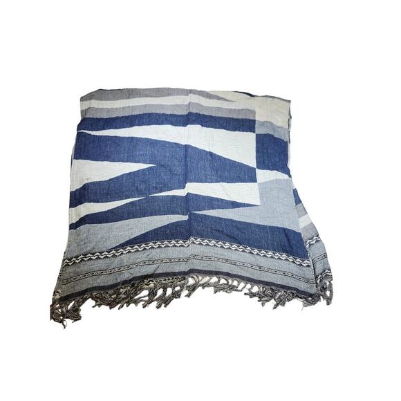 American Eagle Women's Navy Blue Aztec Fringe Poncho One Size Fits All - Picture 5 of 8